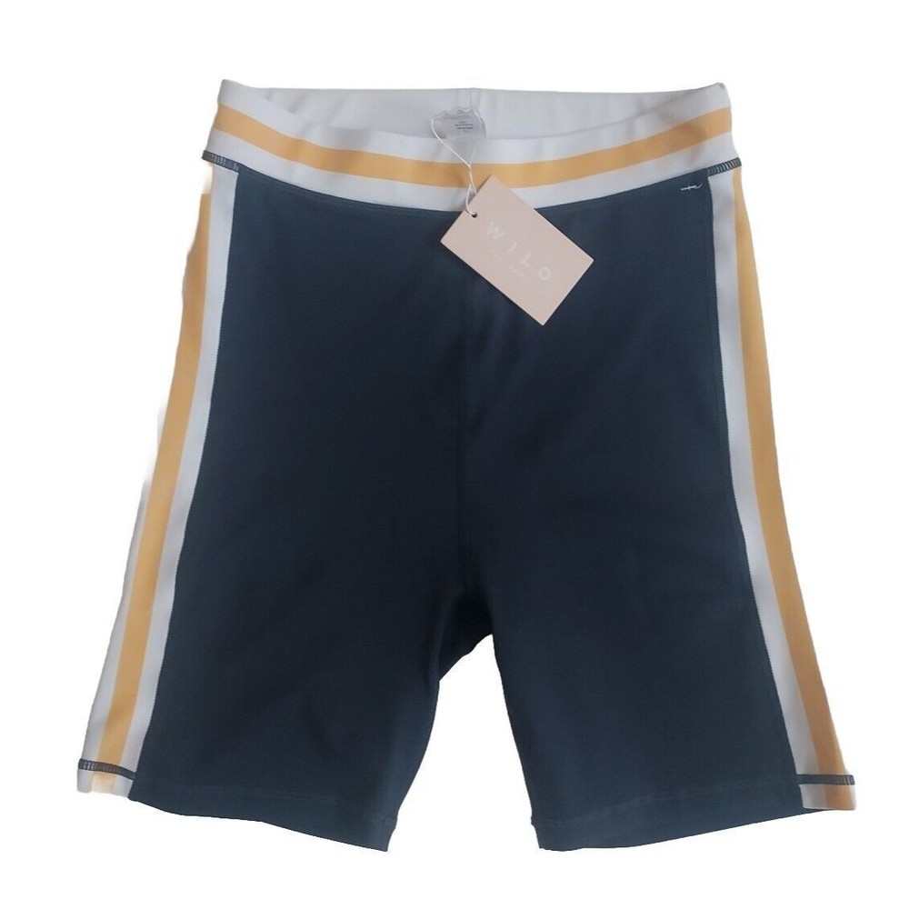 NWT Wilo The Label Rib Bike Short Navy/Marigold High Waist 6.5" Inseam Size S